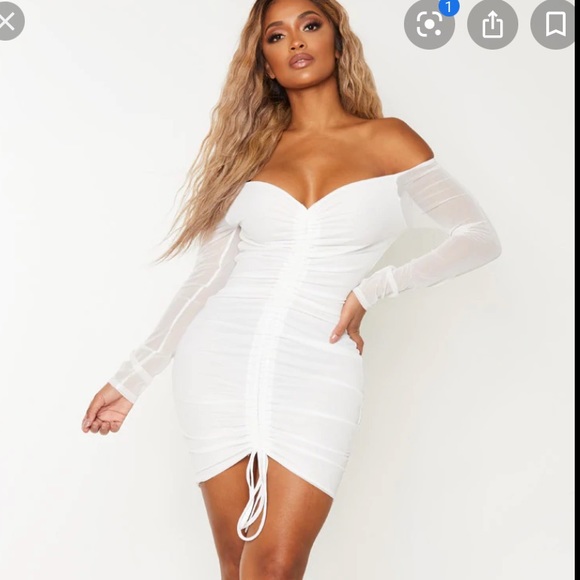 Shape White Mesh Bardot Bodycon Dress - Picture 1 of 1
